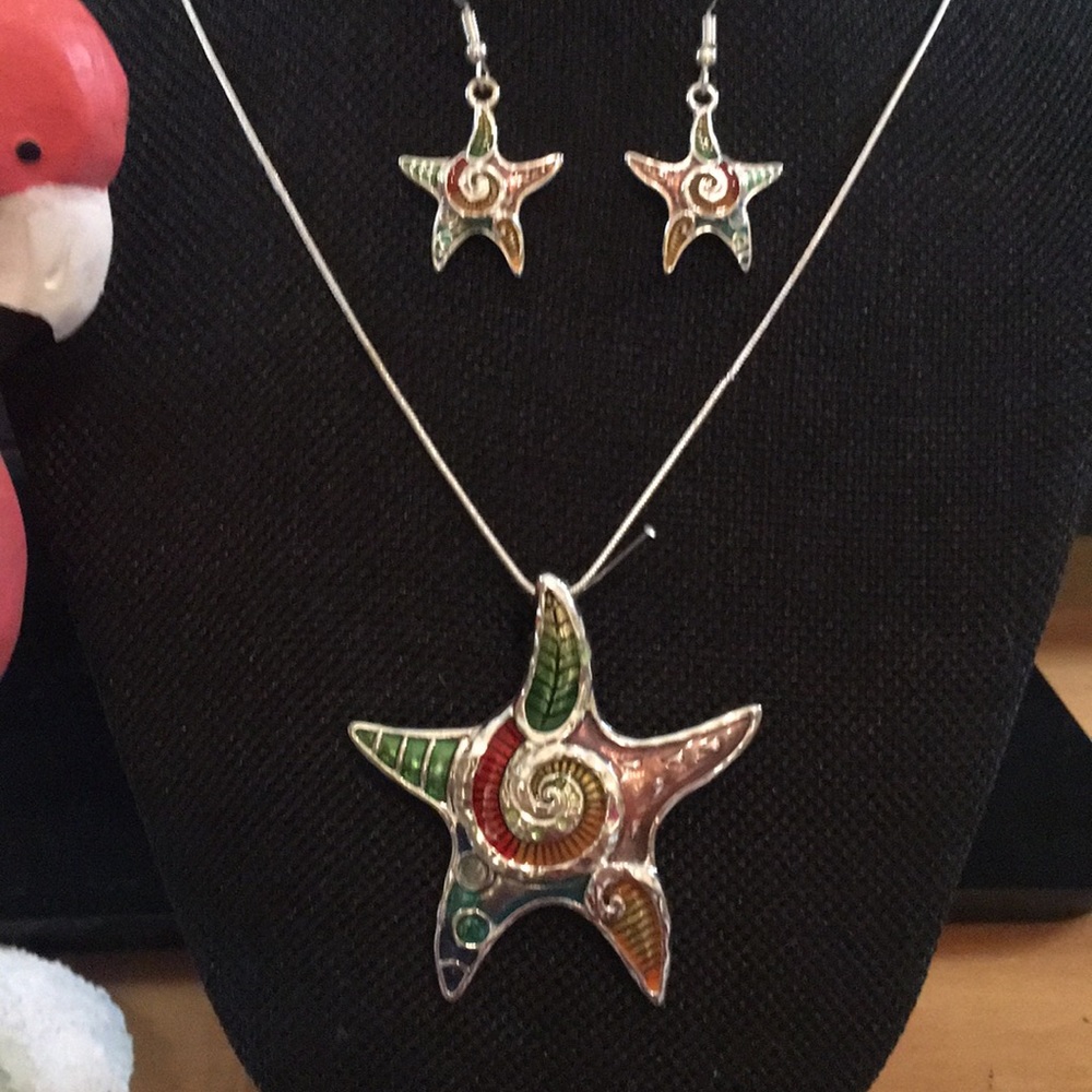 NEW. Silver & Enamel Necklace & Earrings